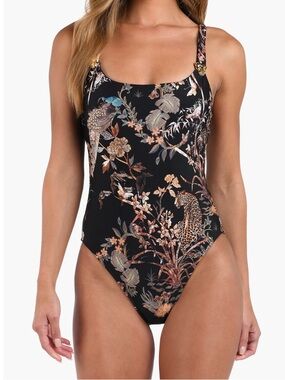 L'AGENCE remi black tropical tapestry One Piece Swimsuit